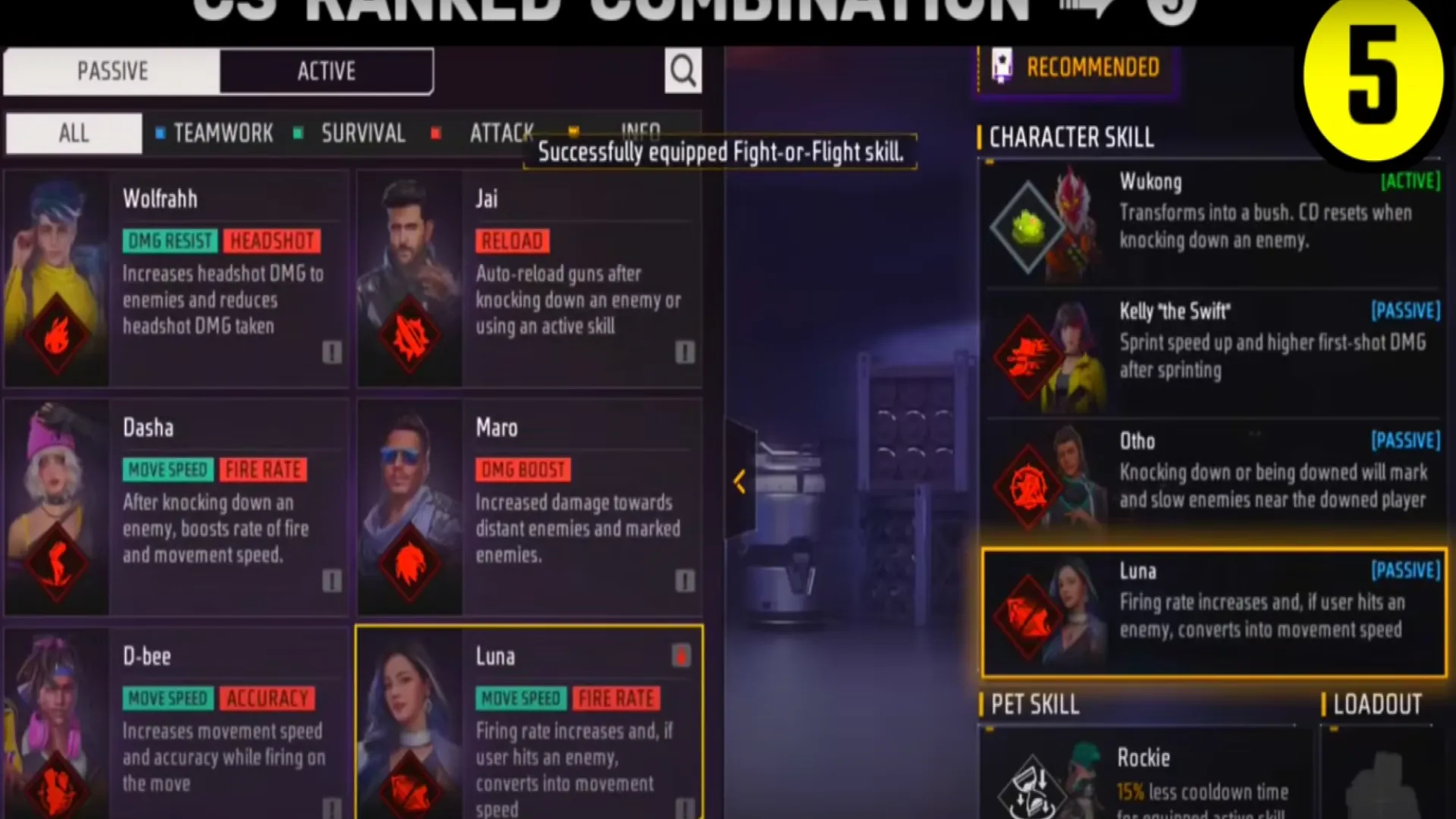 ۵ ترکیب کشنده برای CS Ranked فری فایر 2025 - Ukong-KelleyOtho-Luna
