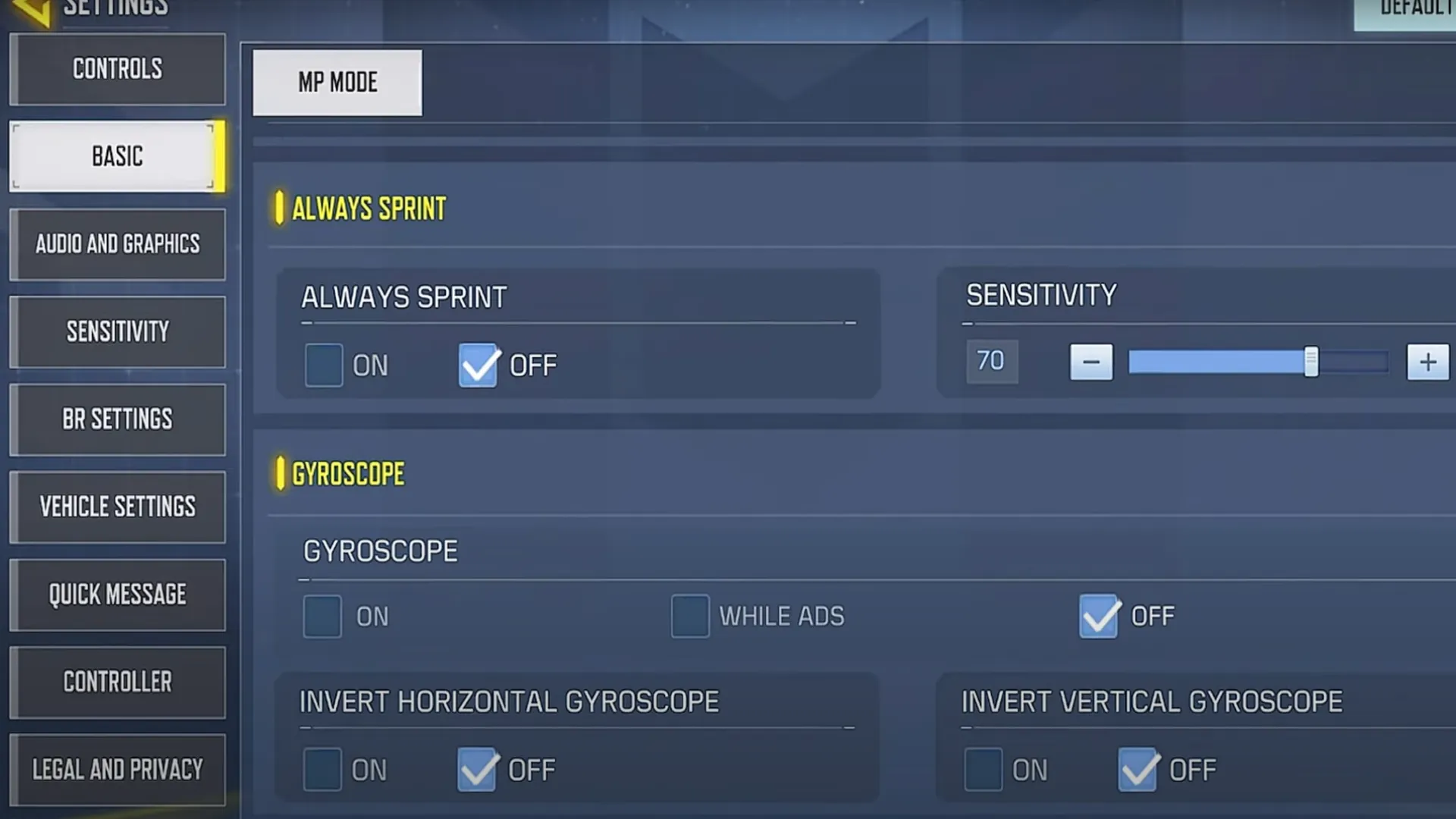 تنظیم always sprint در کالاف دیوتی موبایل