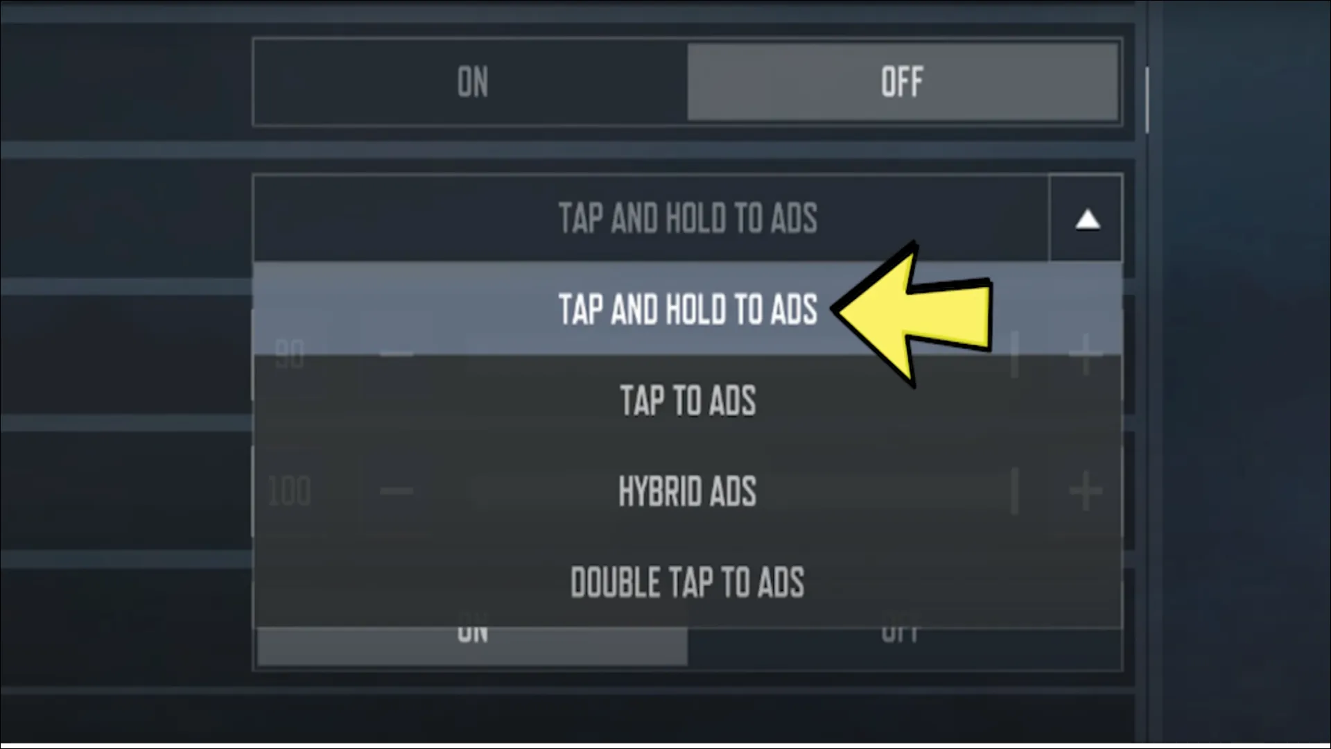 کالاف دیوتی موبایل - تنظیمات tap and hold to ads